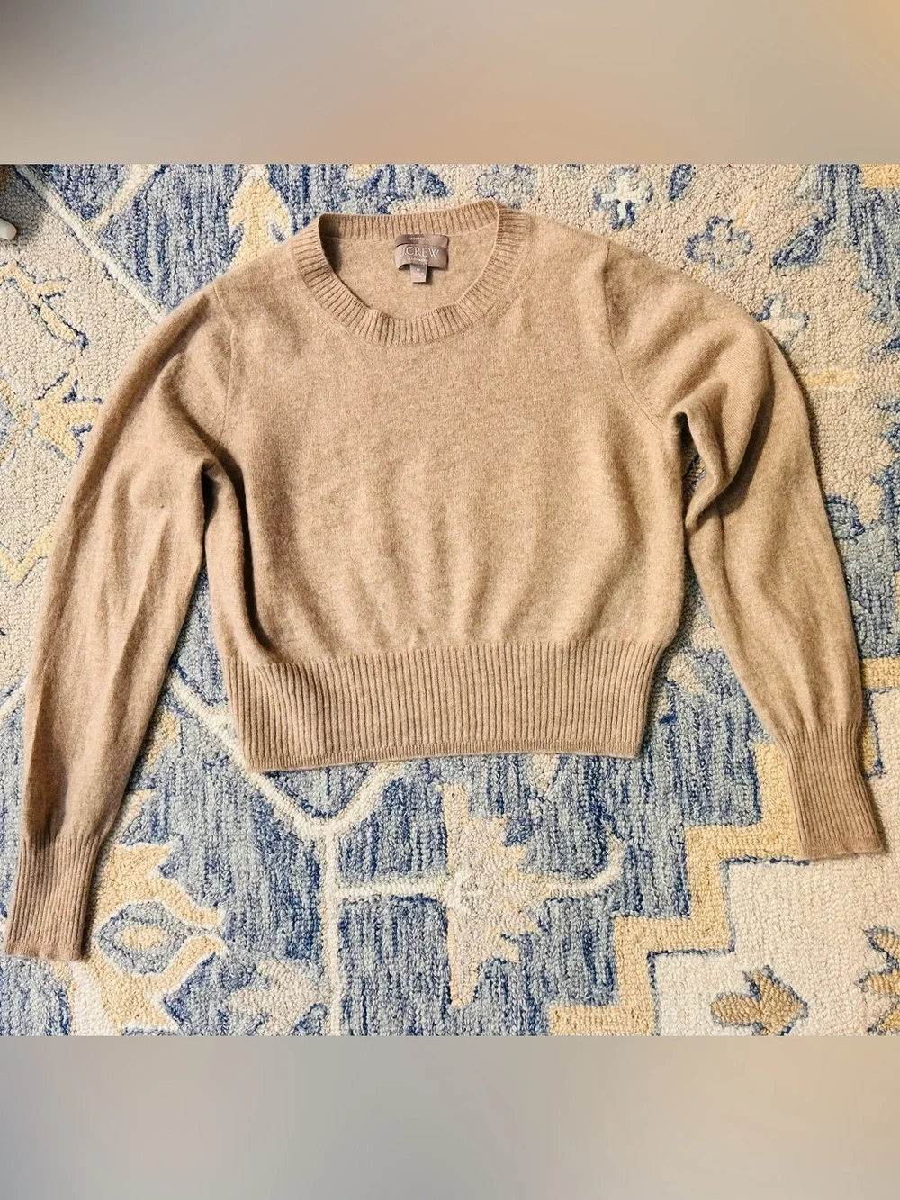 J.CREW 100% Cashmere Knit Cropped Crewneck Sweater Taupe M Minimalist Chic Cozy
